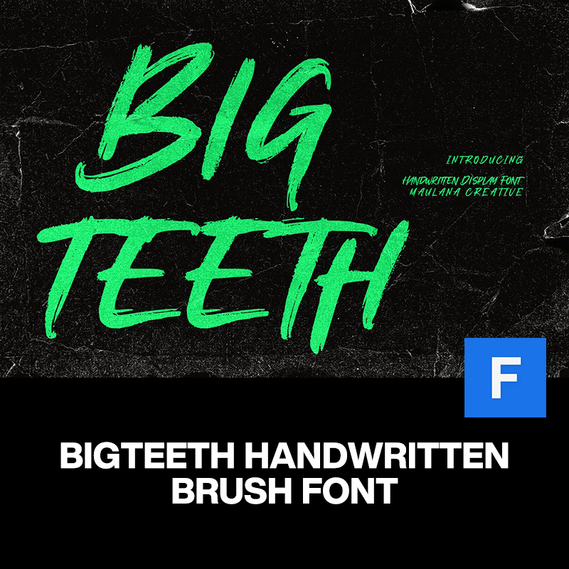 Bigteeth恐怖粗犷毛笔书法草书万圣节海报标题logo手写英文字体包