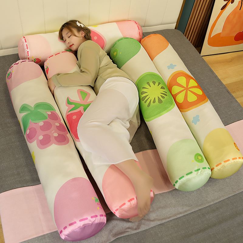 夏季冰丝枕水果印花圆柱抱枕可拆洗床上男朋友枕沙发枕睡抱枕