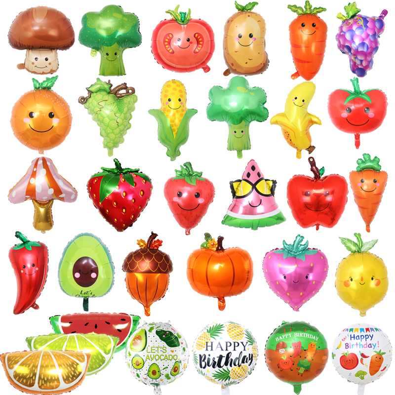 卡通水果蔬菜铝膜气球草莓葡萄胡萝卜铝膜气球宝宝生日派对装饰