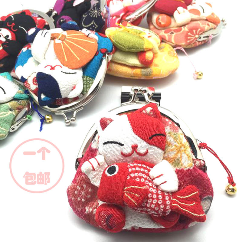 零钱包日本摇手招财猫和风小钱包韩国可爱女式钥匙硬币耳机包创意