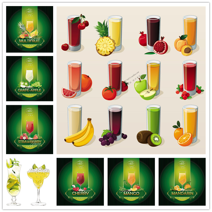 A1290矢量卡通果汁图案背景海报模板葡萄草莓菠萝石榴 AI设计素材