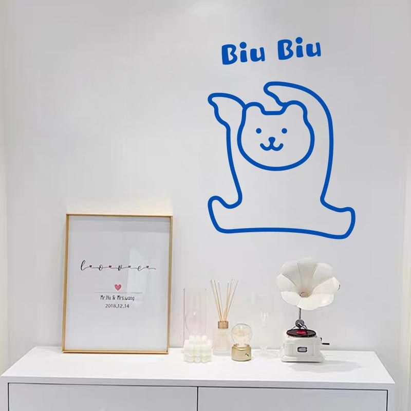 创意biu小熊可爱卡通图案 奶茶店铺玻璃门贴拍照背景装饰墙贴纸