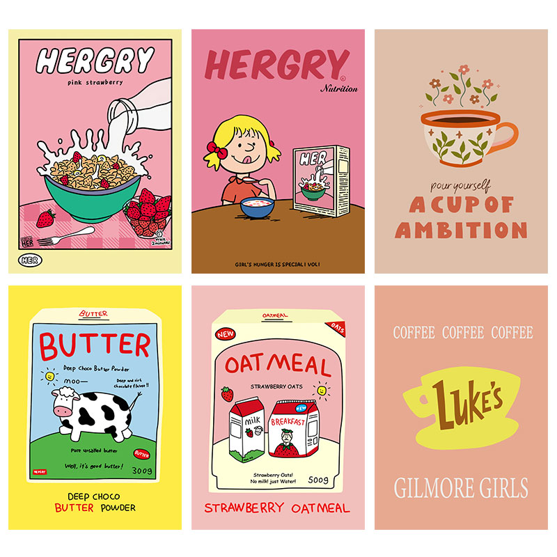 korea韩国ins风卡通可爱牛奶草莓盒子贴画海报小众装饰打印画芯