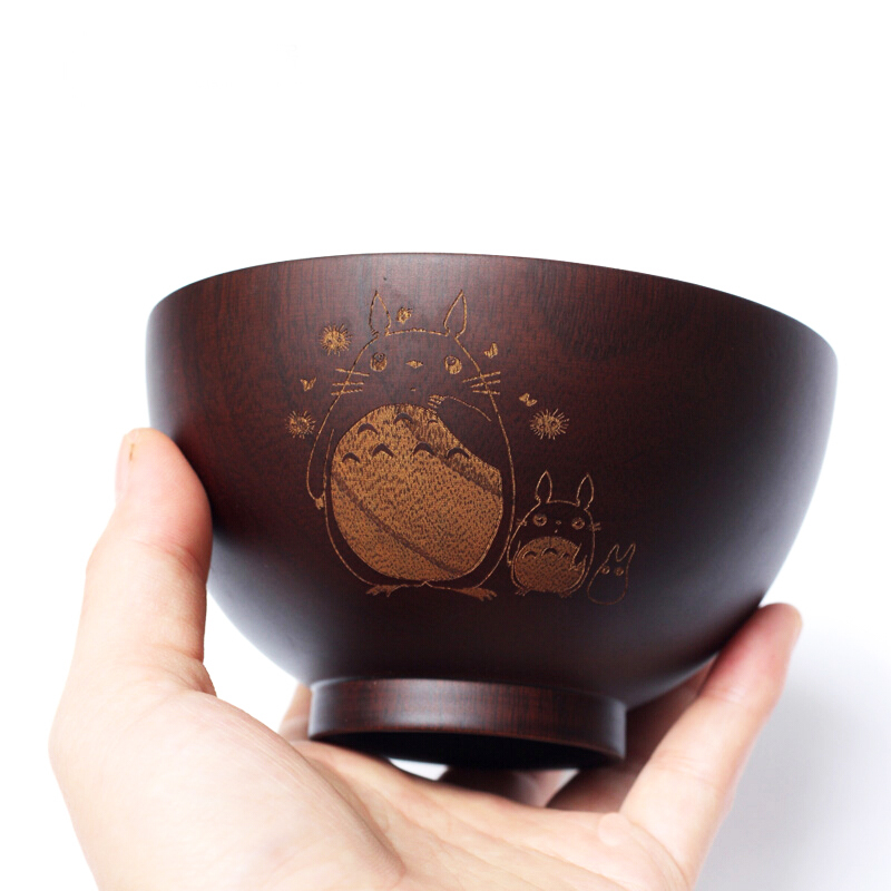 木碗家用可爱卡通图案米饭碗宝宝碗防烫手甜品木碗汤碗创意整木碗