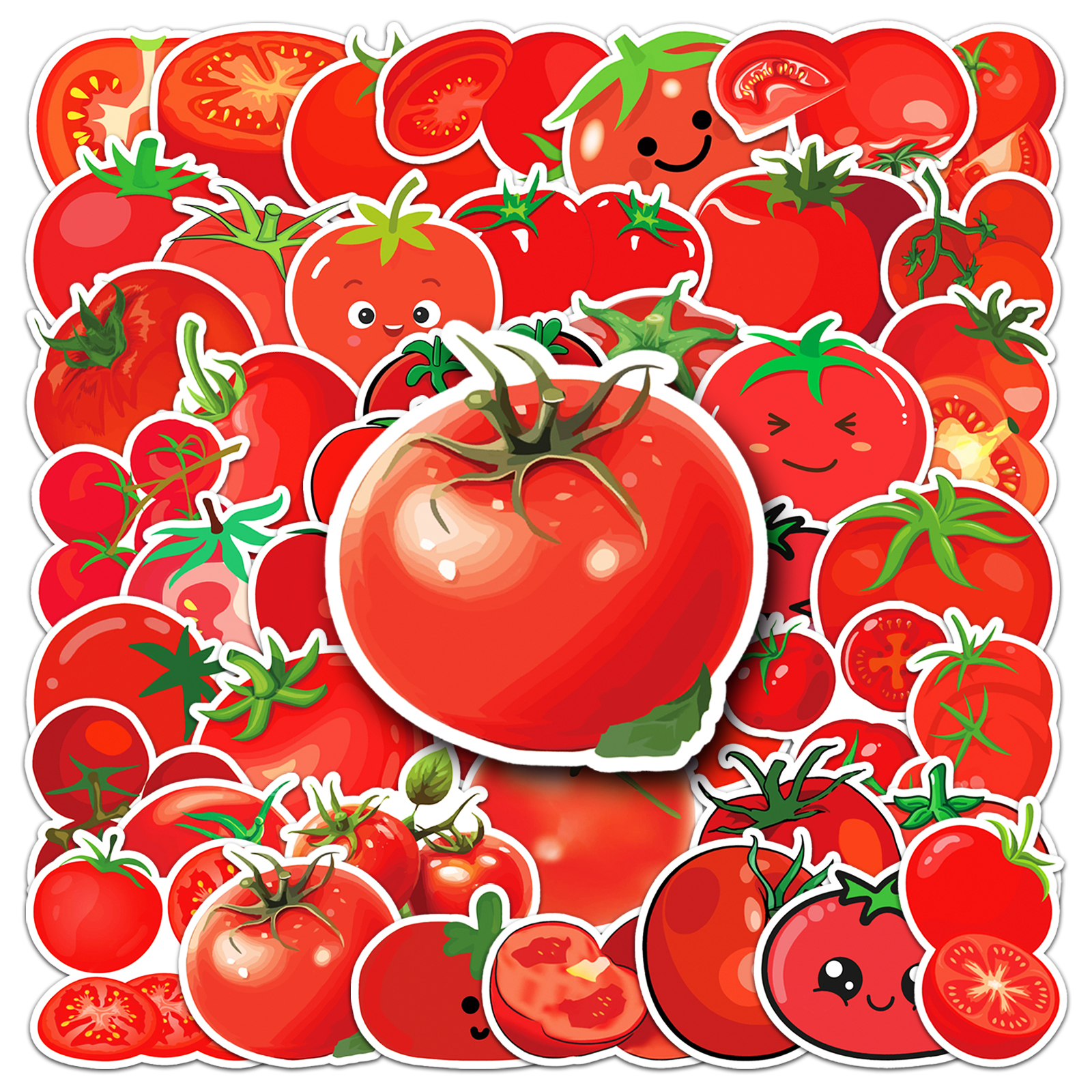 50张小番茄水果贴纸西红柿卡通图案防水装饰自粘电脑平板咕卡贴纸