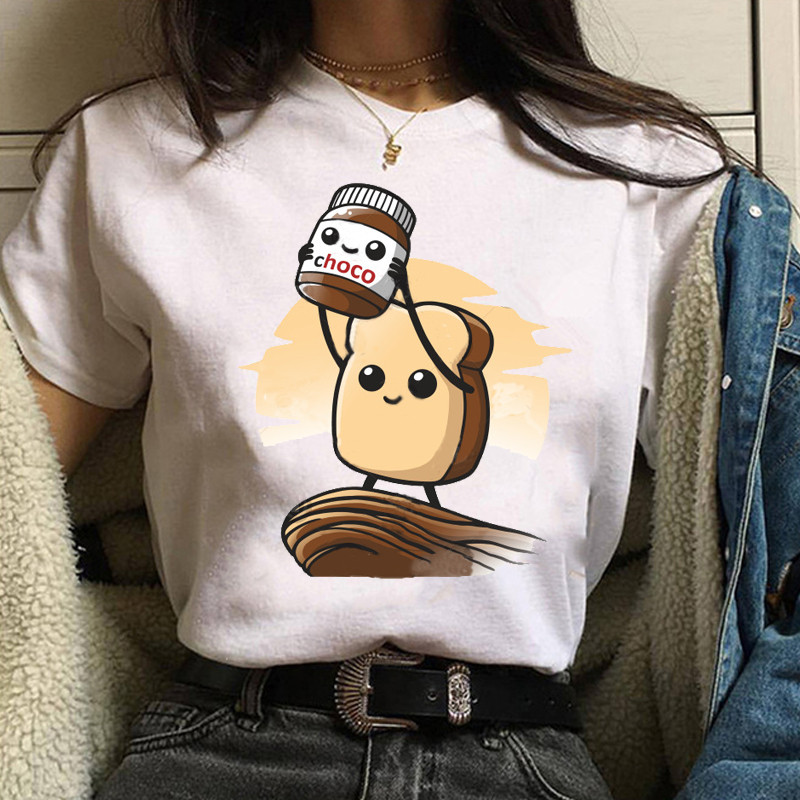 Nutella Print T Shirt可爱卡通卡哇伊原宿风花生酱图案印花T恤女