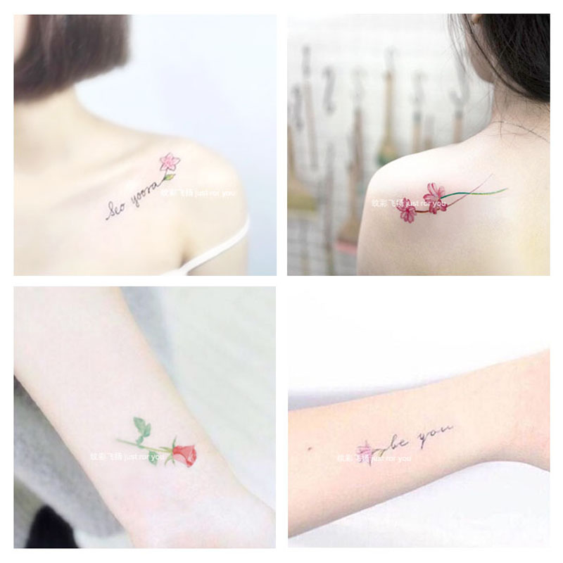 花朵纹身贴防水女持久花草树叶纹身手稿韩国仿真可爱性感贴纸30张