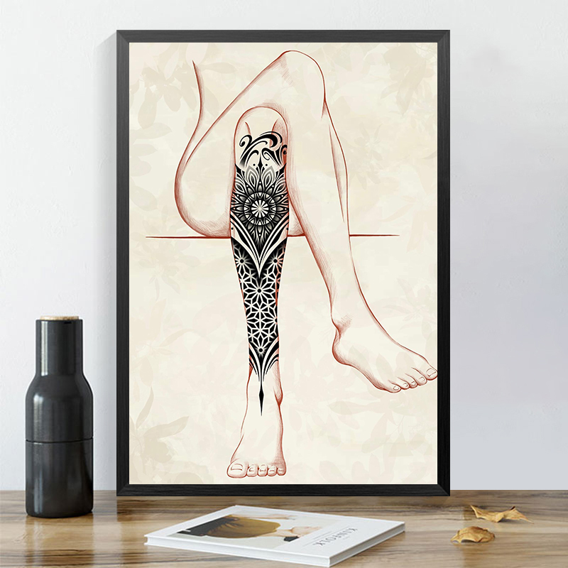 传统男女刺青复古花纹国风手稿纹身装饰画A4海报框画直播背景墙壁