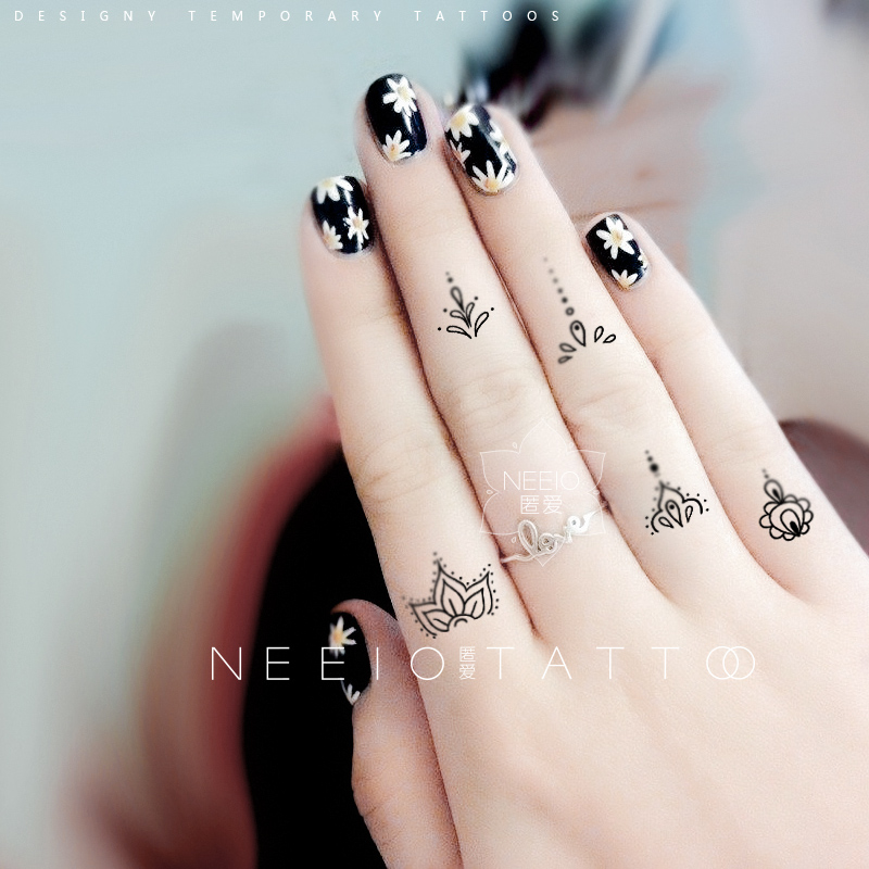 neeio纹身贴 迷你小梵花图腾 瑜伽简单线条手绘莲花手指脚 防水女