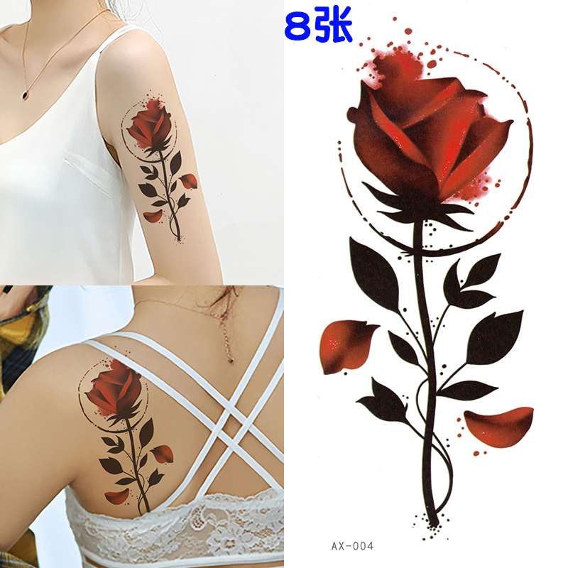 一次性玫瑰花纹身贴防水女持久性感大图案花臂遮疤痕可爱彩色贴纸