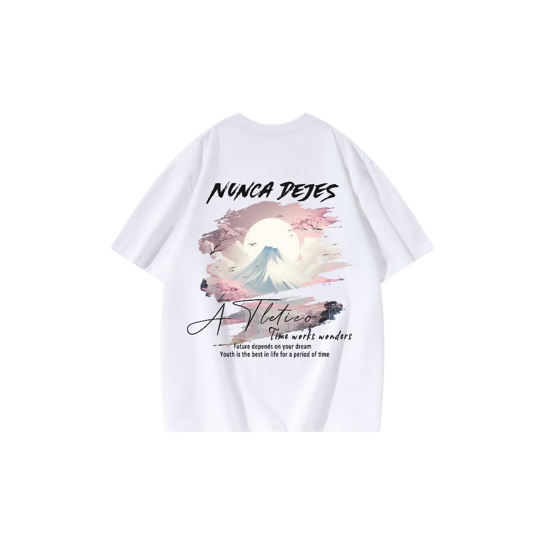 ATLETICO DE MADRID 1903美式樱花与富士山字母印花宽松短袖T恤