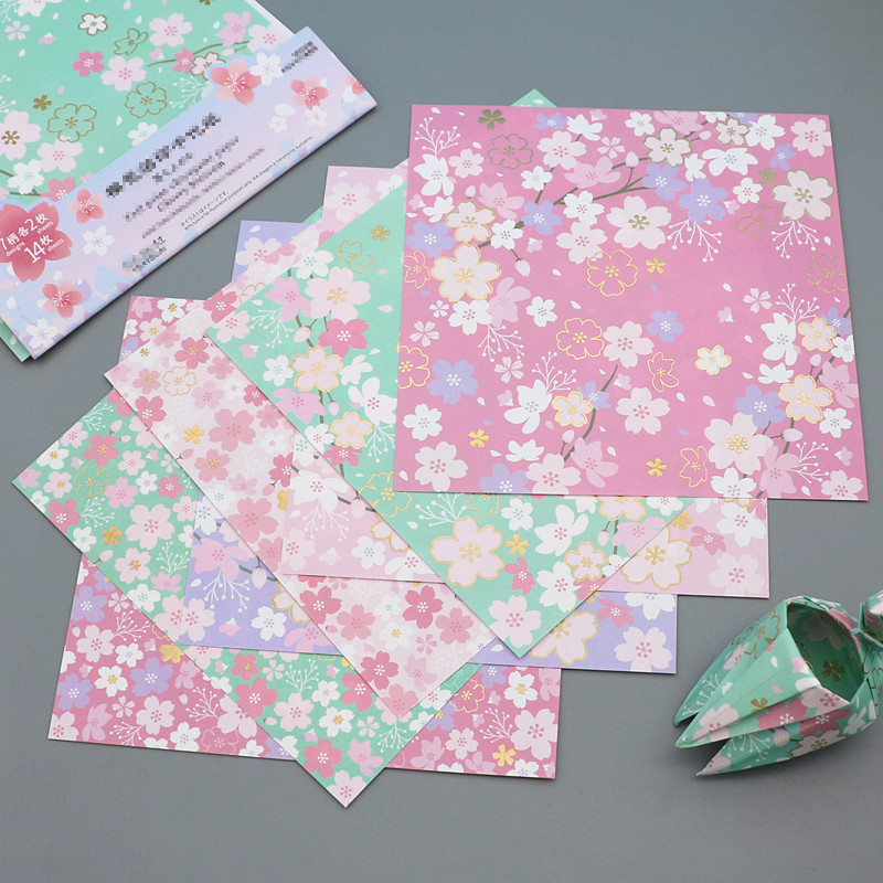 正方形千纸鹤折纸日式和风友禅纸金箔烫金樱花儿童手工彩纸千代纸
