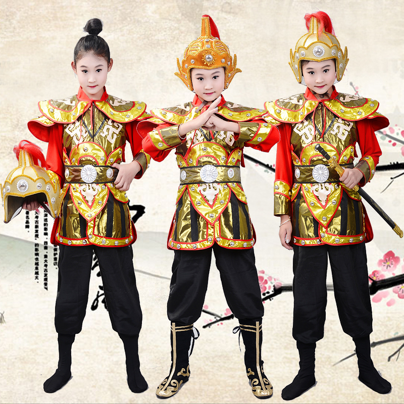 儿童古代盔甲将军演出服花木兰舞蹈戏曲服小学生朗诵满江红表演服