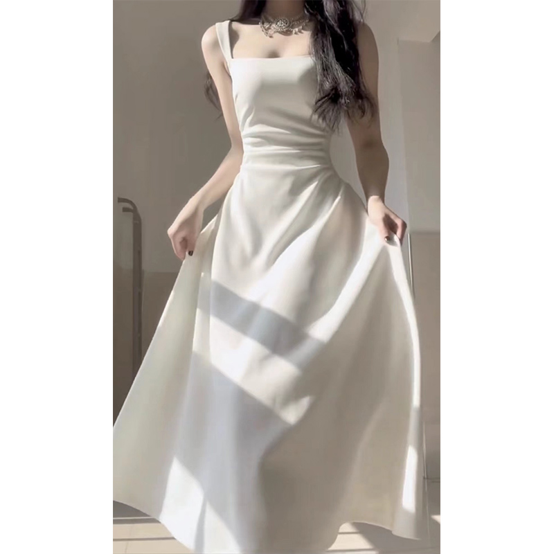 裙子女夏季2024新款爆款吊带长裙高级感法式公主裙白色气质连衣裙