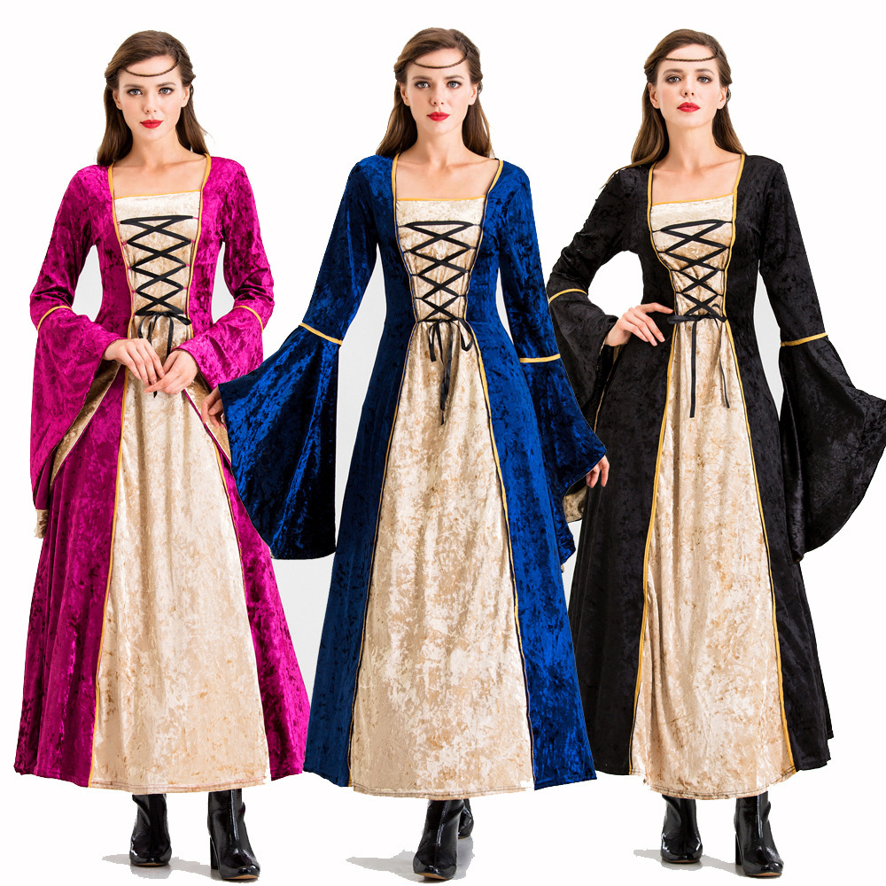 2023新款欧式复古宫廷裙 欧洲中世纪长裙公主贵族服万圣节连衣裙