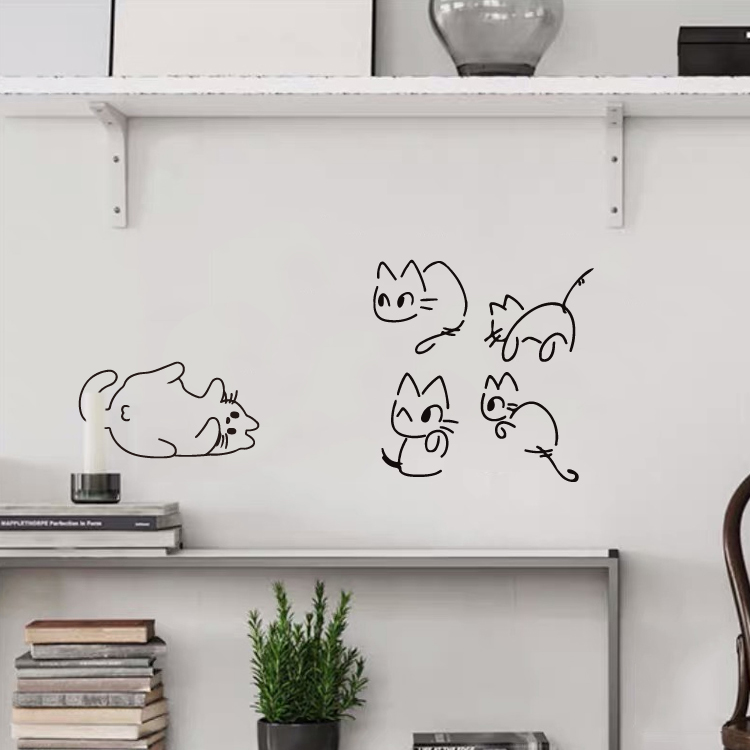 北欧ins猫星人可爱卡通简笔画宠物店铺儿童房间布置装饰墙上贴纸