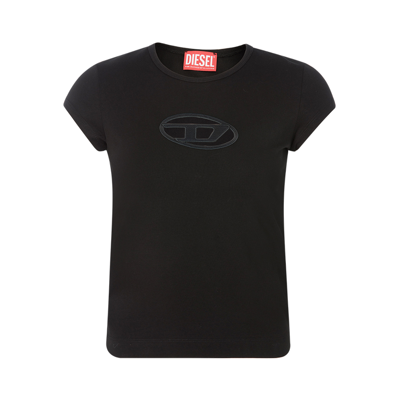 DIESEL 24春夏新款女士经典字母D logo设计圆领套头休闲短袖T恤