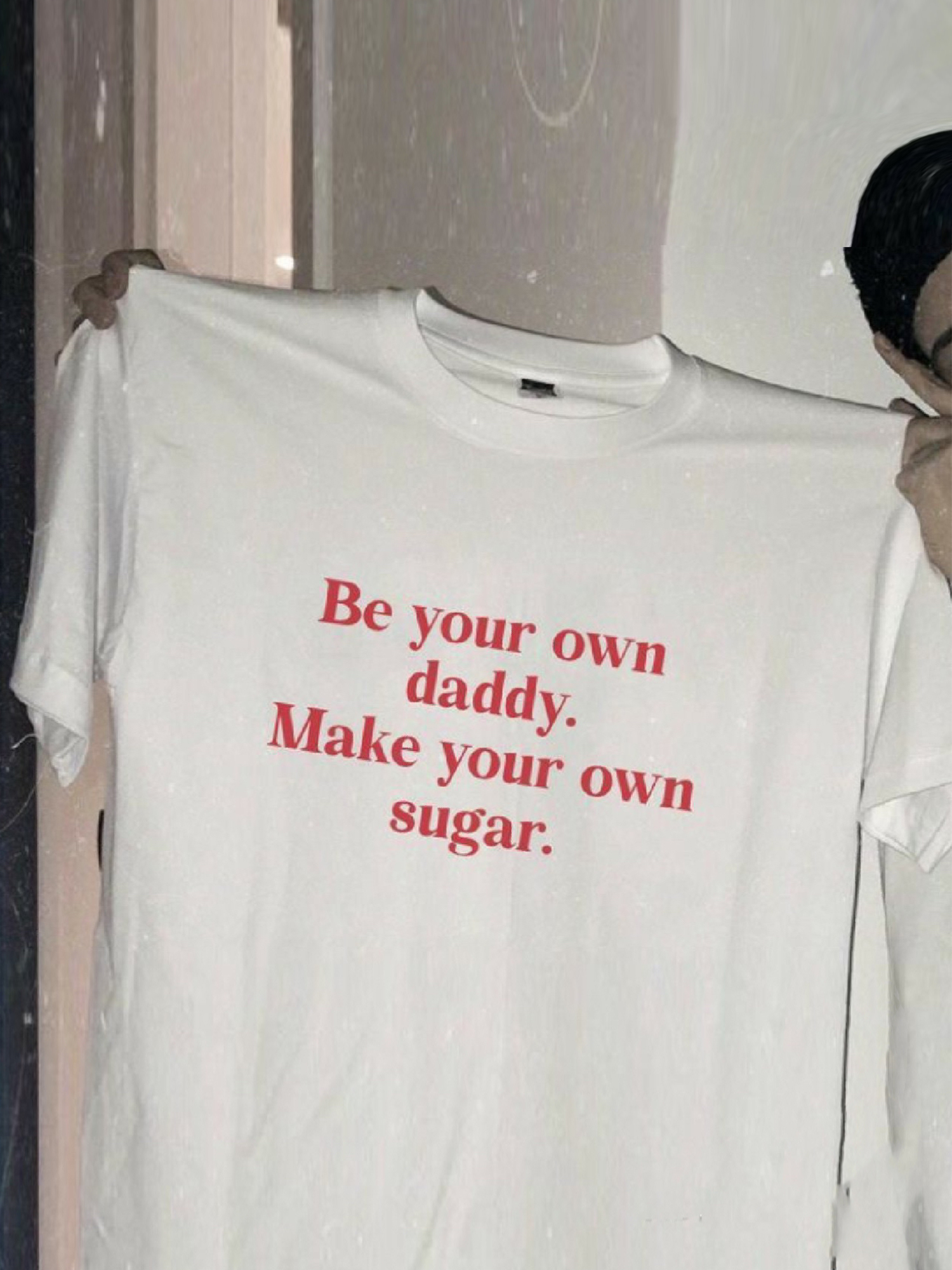 “做自己的糖爹”创意标语字母印花美式宽松短袖T恤 潮流高街潮牌