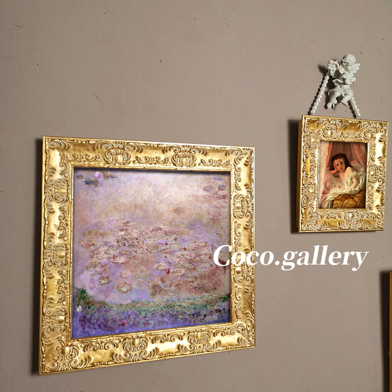可可的画廊 莫奈紫色睡莲复古小众美式轻奢背景墙装饰画油画摆件