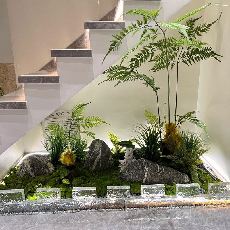 仿真绿植造景组合楼梯下造景观布置室内假植物橱窗装饰树楼梯拐角