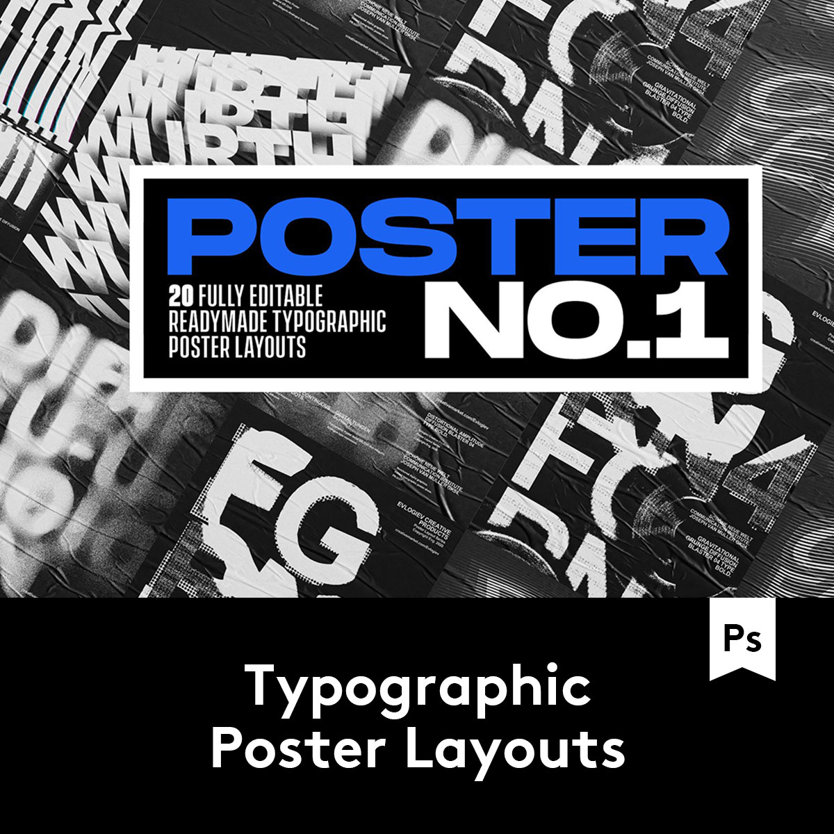 20款创意抽象主视觉海报标题字体设计PS贴图样机 M2020082205