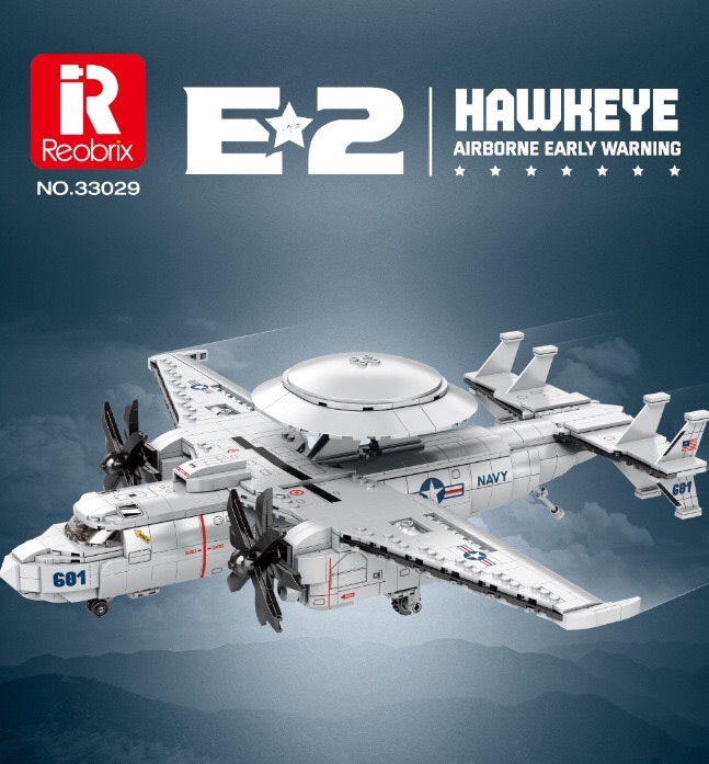 Reobrix臻砖33029积木E2预警机军用战斗机直升机模型飞机拼装玩具