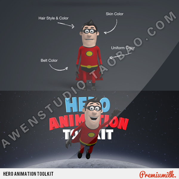 三维卡通角色super英雄超人各种表情解说员动画素材包展示AE模板