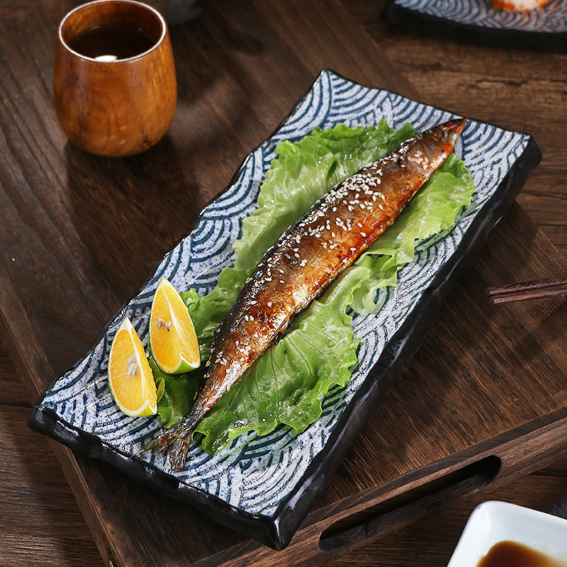日韩式色釉陶瓷寿司长方盘刺身冷菜摆盘碟子特色料理餐具秋刀鱼盘