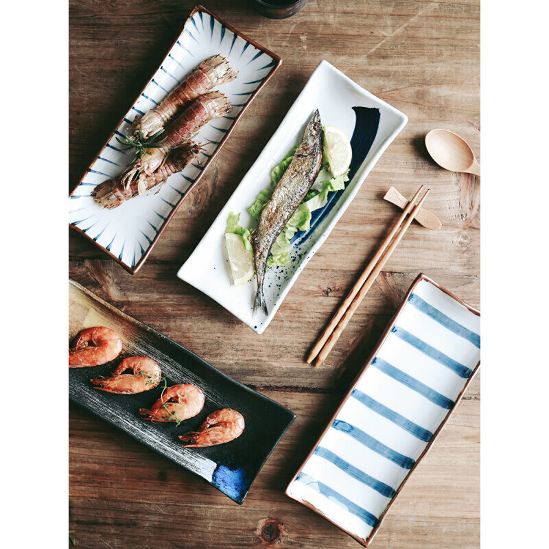 餐厅日式摆盘盘寿司盘盘盘子刺身秋刀鱼长方形长条小吃陶瓷盘陶柔