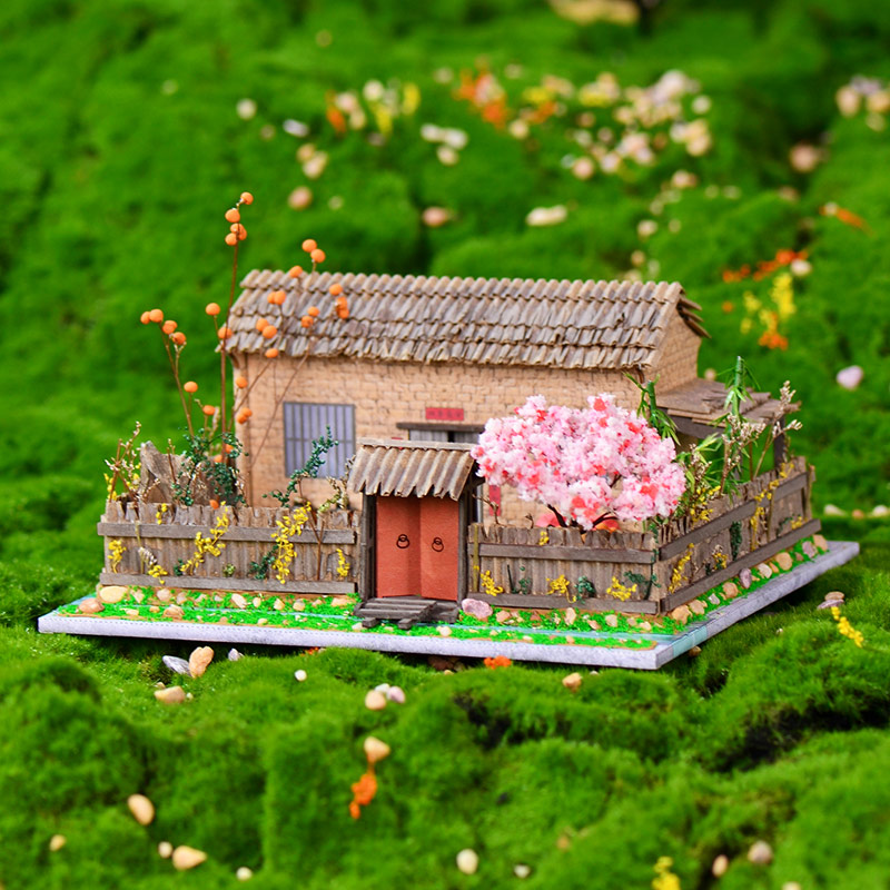美丽乡村田园草屋模型diy小屋国风中式手工制作木质房子模型礼物