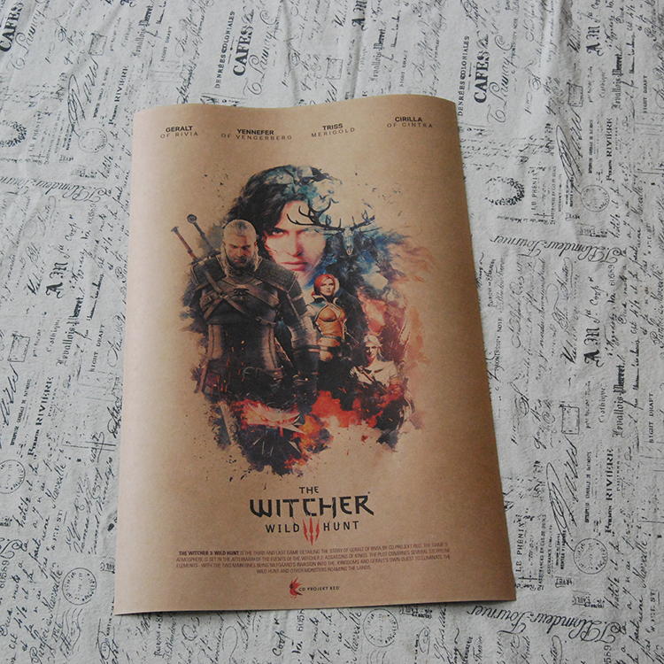 巫师海报Witcher 3游戏网吧玩家装饰画挂画牛皮纸复古风格当天发