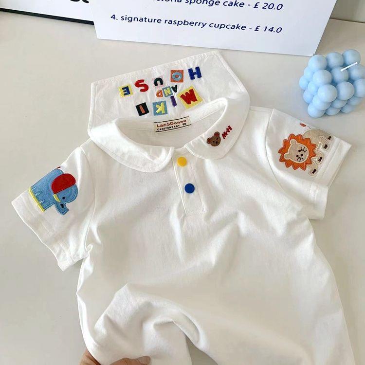 A可爱的短袖T恤~夏季日系新款儿童卡通刺绣海军风短袖上衣宝宝半