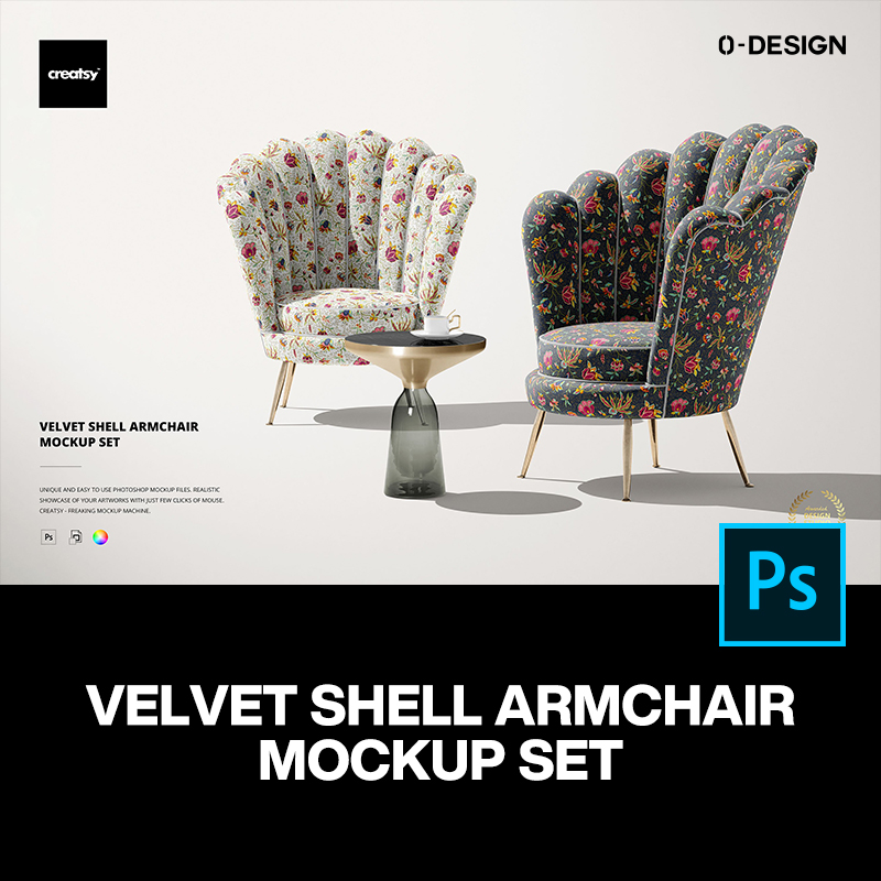 设计师轻奢沙发单人扶手椅子印花设计贴图ps样机素材展示效果模板