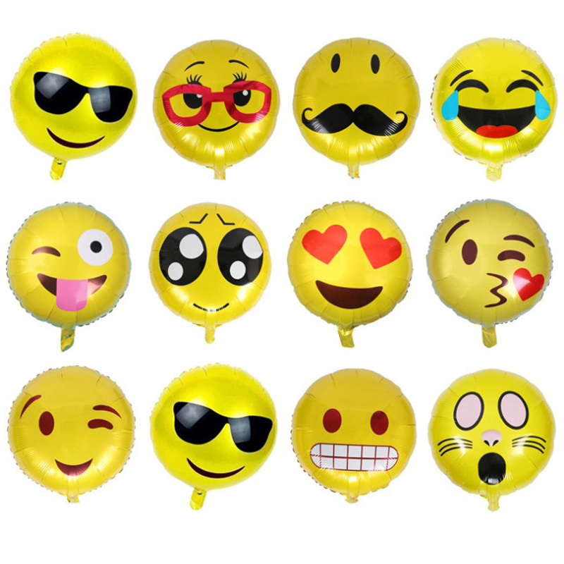 新款18寸圆笑脸铝膜气球 卡通emoji表情包生日铝箔气球 拍照道具