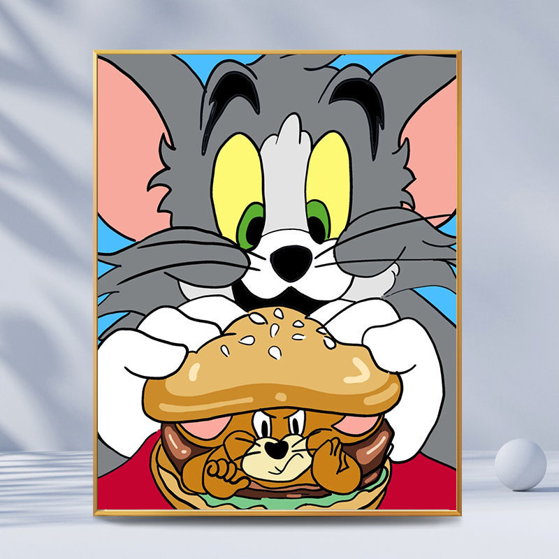数字油画diy猫和老鼠动漫手工填色油彩画手绘丙烯装饰画挂画简单