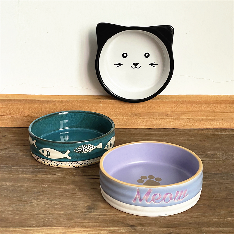 好看的~猫咪手绘碗陶瓷狗碗仓鼠食盆狗盆喝水猫粮碗宠物水碗食碗