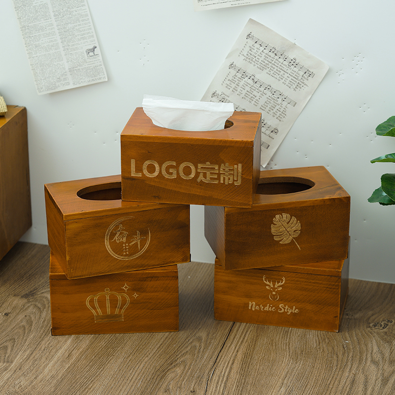 实木纸巾盒定制LOGO 饭店餐巾纸盒家用木制纸抽盒 客厅木质抽纸盒
