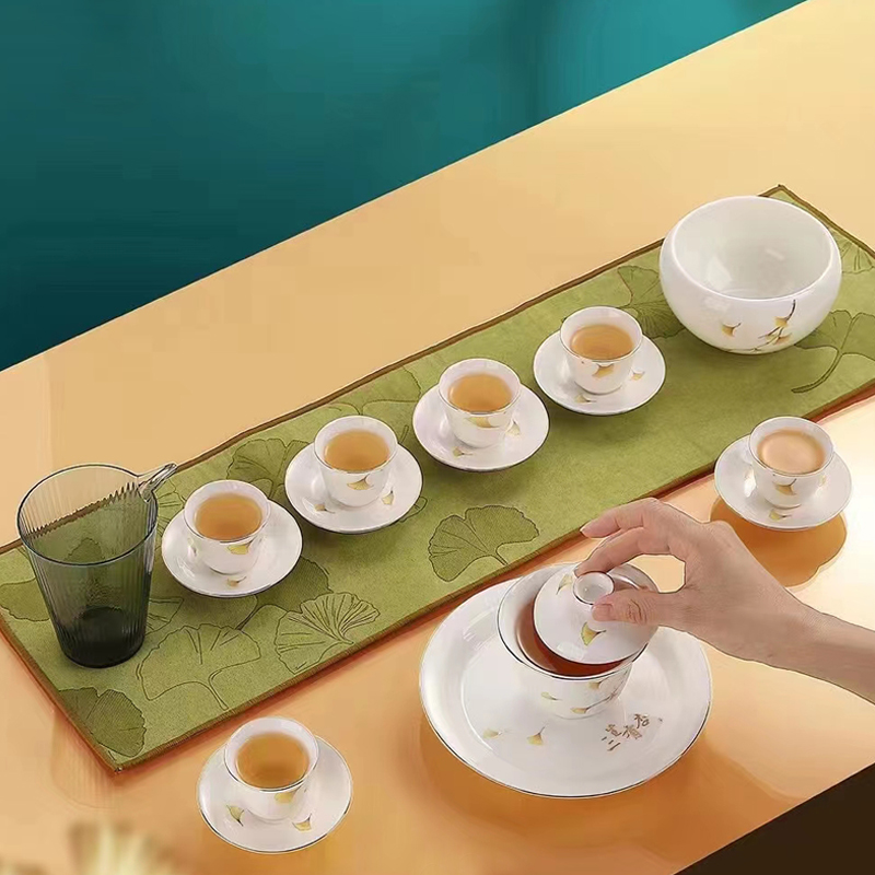 白瓷功夫茶具套装陶瓷礼品泡茶盖碗茶杯三生有杏礼盒支持定制LOGO