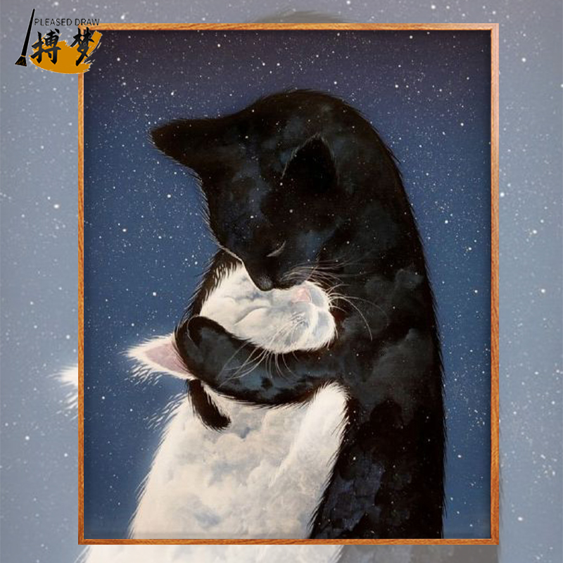 搏梦 数字油画diy填充色星空风景手绘动物黑猫手工客厅装饰油彩画