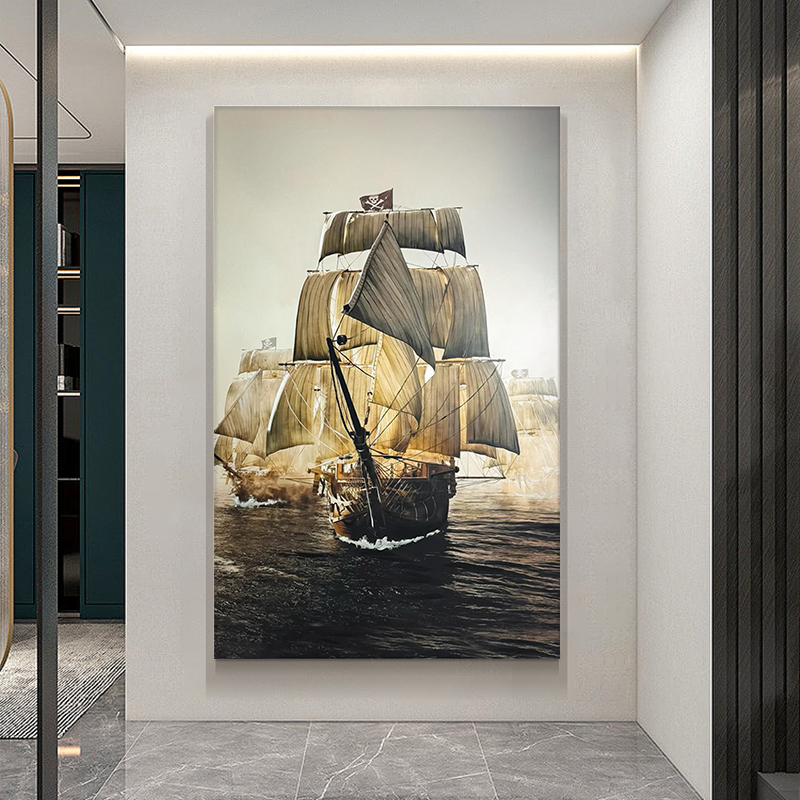 纯手绘油画乘风破浪立体帆船玄关客厅背景装饰画餐厅过道现代挂画