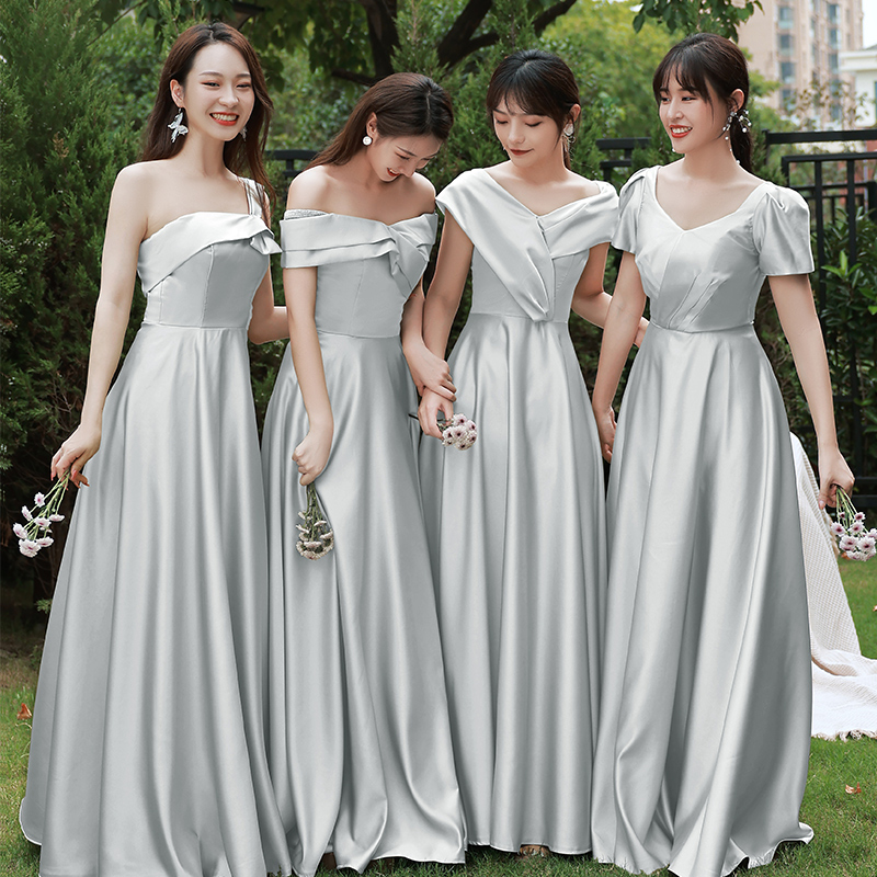 韩式伴娘服大码胖mm灰色高级感气质姐妹团学生毕业照艺考礼服女冬
