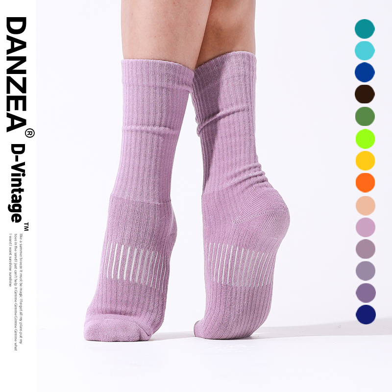 Danzea现代舞袜古典舞练功袜防滑透气加厚纯色高筒现代舞瑜伽女袜