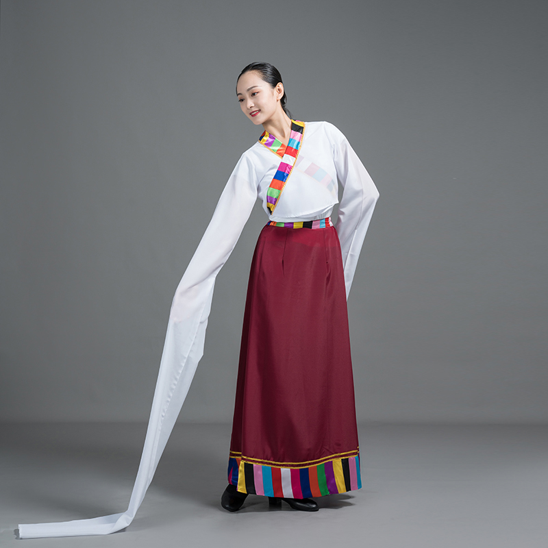 包邮 藏族舞练习裙 藏族舞裙 藏舞水袖 北京舞蹈学院学生课堂专用