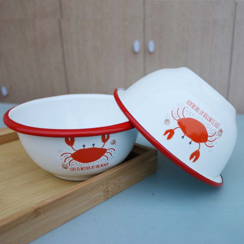 特厚珐琅搪瓷碗儿童碗宝宝碗卡通螃蟹碗 4.5寸米饭碗摔不碎耐高温
