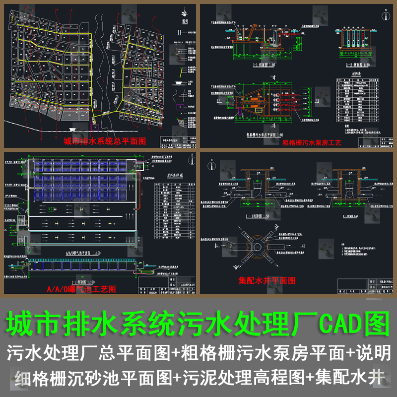 城市排水系统污水处理厂总平面图高程图曝气池CAD图带计算说明书