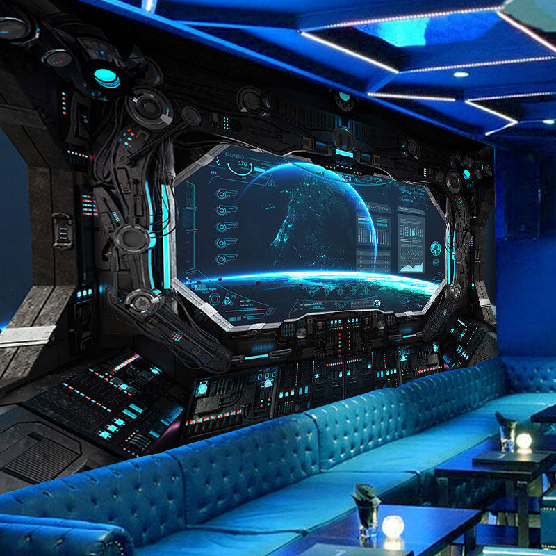 科幻风太空舱装饰壁纸VR电竞馆房间3D装修未来科技感装饰背景墙纸