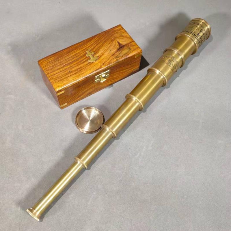 全新印度老式单筒黄铜航海望远镜实木盒怀旧复古情人节春节礼品