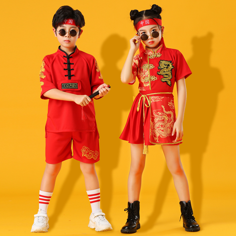 六一儿童演出服喜庆中国风囯潮男女童走秀街舞嘻哈学生运动会服装