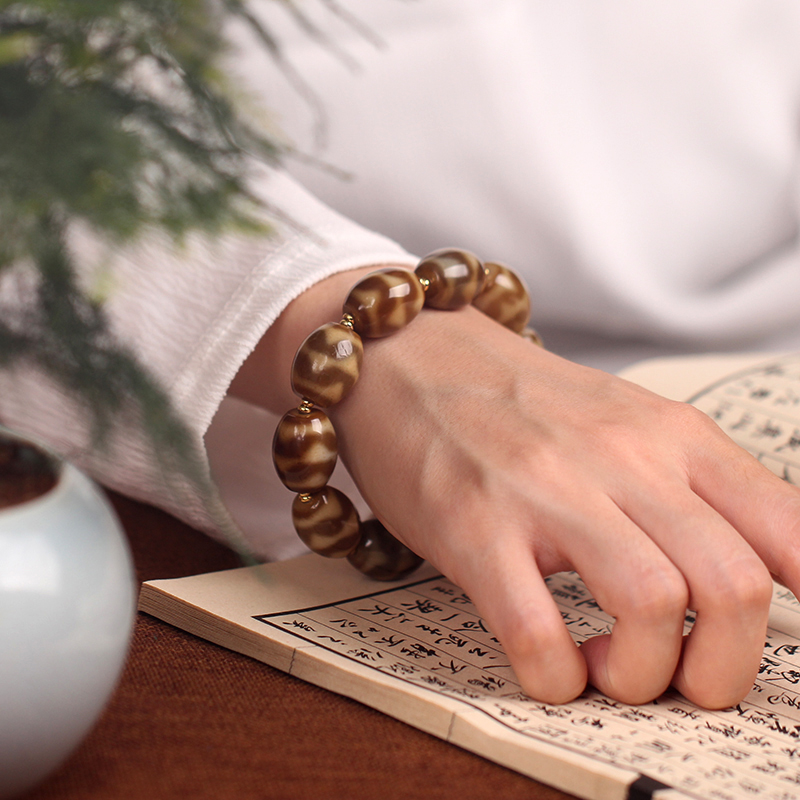 圣饰奇缘 天然玛瑙 八十年代桑耶寺供珠双虎牙天珠手串19x15mm
