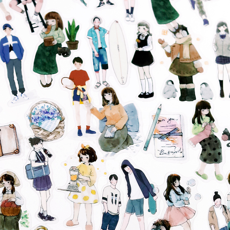 信的恋人 人物主题pet贴纸包日系小女孩运动少年DIY手账装饰贴画